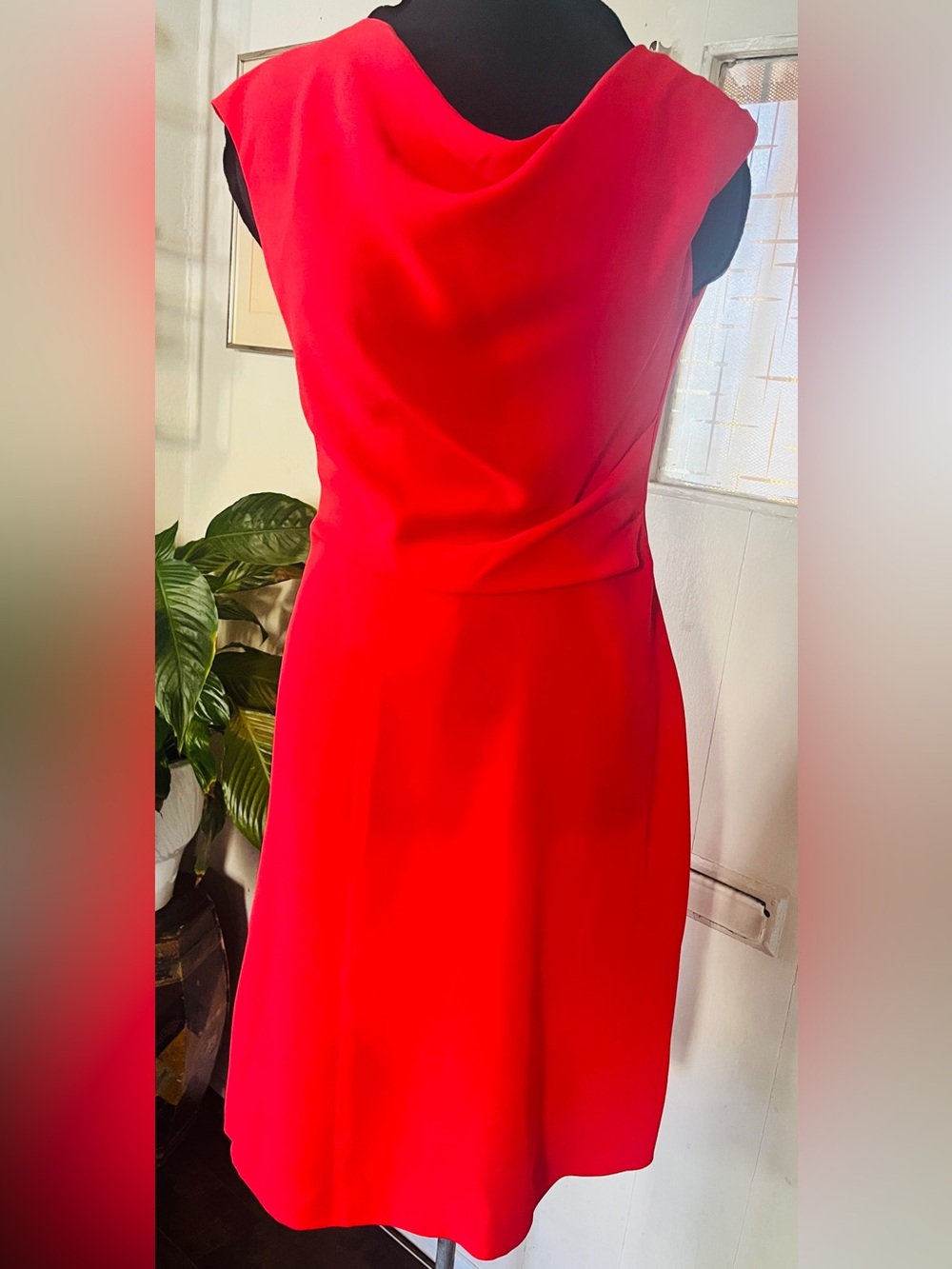 MaxMara Vibrant Red Sleeveless Cowl-Back Dress